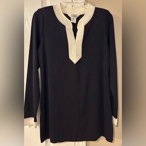 Exclusively Misook Extra Small XS Blue & White Tunic Top Shirt NWOT